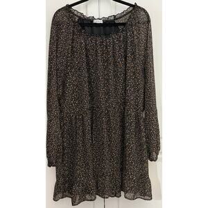 Ophelia Roe Dress in Black w/Floral Print Ruffle Neckline Long Sleeve Size 2X